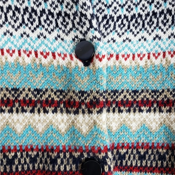 Talbots Fair Isle Stripe Knit Cardigan Sweater Blue Red Nylon Lambswool Buttons - Picture 8 of 11